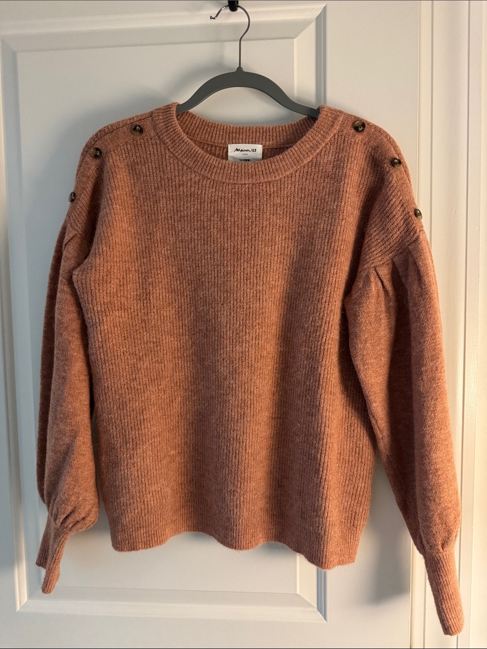 Button-Shoulder Crewneck Sweater in Rose